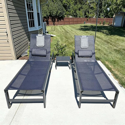 PURPLE LEAF Tanning Chair with Face Hole Pillow and Wheels Headrest Aluminum Patio Chaise Lounge Chairs Adjustable 5-Position Lay Flat Outdoor Sunbathing Lounge Chair for Beach Pool Navy Blue