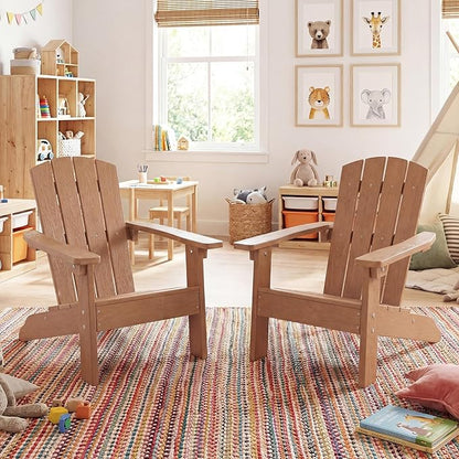 Giantex Kids Adirondack Chair, All-Weather HIPS Children's Outdoor Chair w/Ergonomic Design, Toddler Lawn Chairs for Age 3-8, Kids Beach Chair for Garden Patio Backyard (2,Teak)