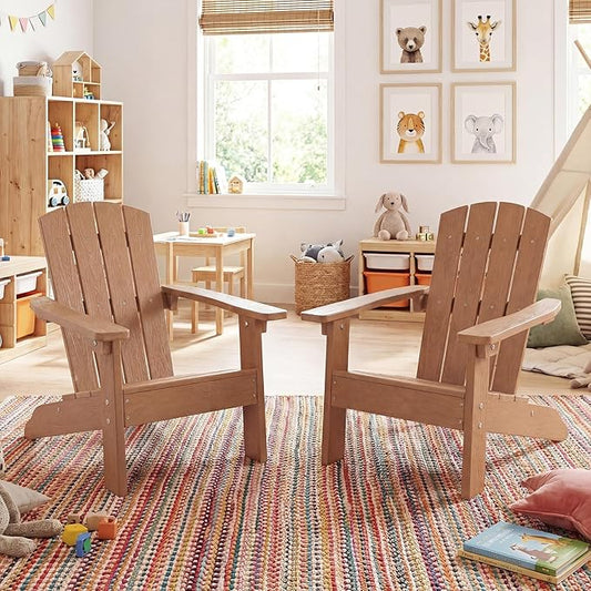Giantex Kids Adirondack Chair, All-Weather HIPS Children's Outdoor Chair w/Ergonomic Design, Toddler Lawn Chairs for Age 3-8, Kids Beach Chair for Garden Patio Backyard (2,Teak)
