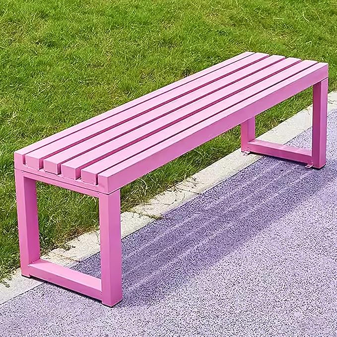 Outdoor Garden Benches,Outside Patio Bench Park Bench with Slatted Seat,2-3 Person Seat Outdoor Backless Benches, Metal Frame,880 lbs Capacity(59 inch, Pink)