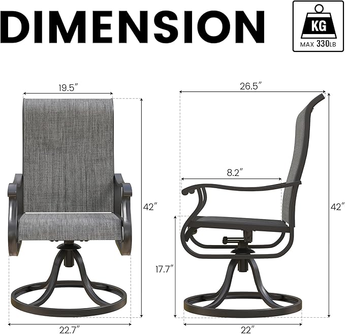 Patio Swivel Chairs Set of 2, Outdoor Dining Chairs with High Back, All-Weather Swivel Rocker Chair for Lawn, Porch or Garden