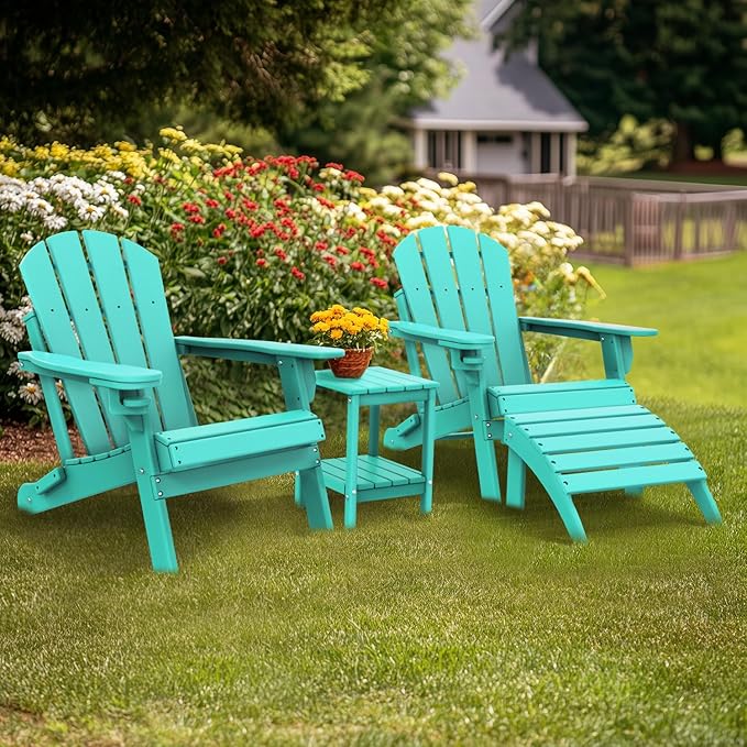 IVY&LANE Outdoor Adirondack Ottoman | Folding | HDPE | Aqua | All Weather - Photo 2