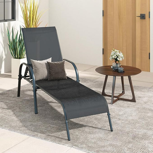 Nightcore Chaise Lounge Chair Outdoor, Pool Chair with 5 Adjustable Backrest, Patio Lounge Chairs with Breathable Fabric, Comfortable Armrest, Chaise Lounge for Patio, Pool, Bench (1, Black)