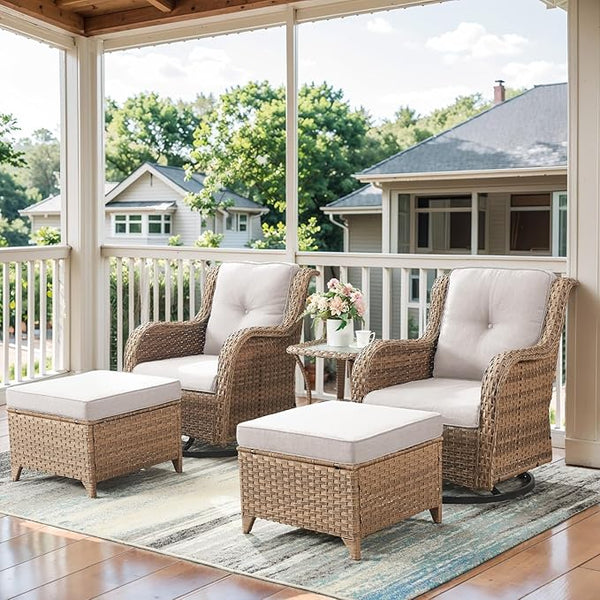 Belord 5 Piece Wicker Patio Furniture Set, Outdoor Swivel Rocker Chairs Set of 2 with Ottomans and Side Table - Photo 1