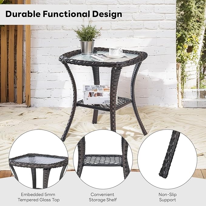 Belord Outdoor Wicker Furniture 5 Pieces Patio Furniture Set Patio Chairs with Ottomans and Side Table Conversation Set - Photo 8