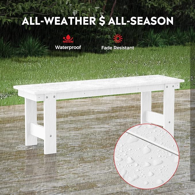 Costaelm Garden Bench, Front Porch Bench Entryway Park Bench, Patio Backless Garden Seat for Outdoors/Indoor, Low Farmhouse Bench, White