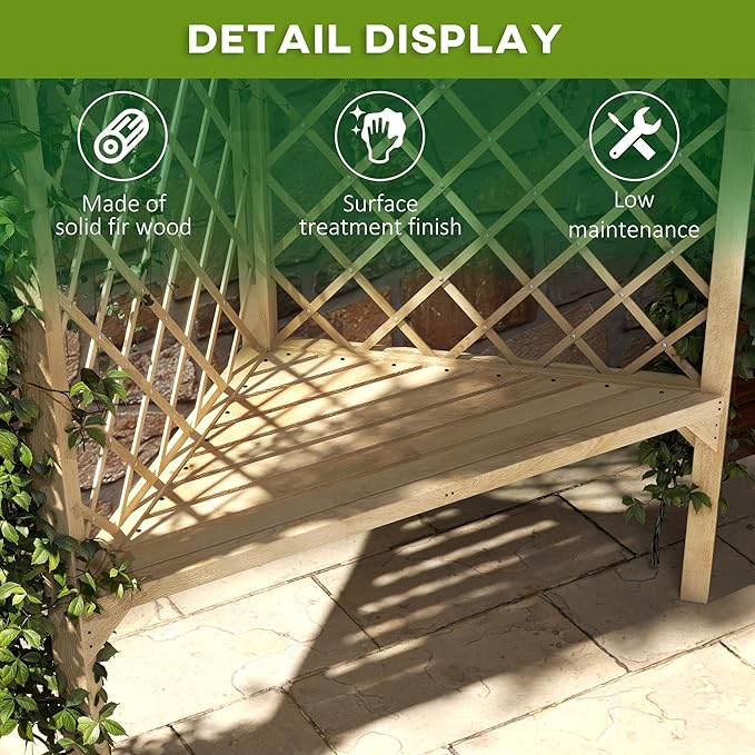 Outsunny 55" Garden Arch Bench, Wooden Trellis Park Bench with Slatted Seat for Outside, Lattice Backrest for Vines & Climbing Plants Outside On Deck, Lawn, Porch, Natural