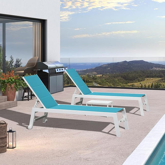 PURPLE LEAF Outdoor Oversized Chaise Lounge Set for Tall & Strong Individuals Adjustable Recliner Extra Wide Lounge Chairs with Side Table for Patio Poolside Beach Aluminum Chaise Lounger Blue