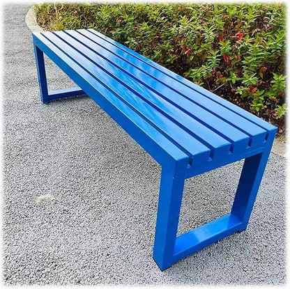 Heavy Duty Outdoor Patio Bench, Metal Garden Benches Weatherproof Park Bench 3.3ft 3.9ft 4.9ft 5.9ft 2-Person Seat Backless Porch Seating Multifunctional Slat Furniture Chair(Blue,5.9ft)