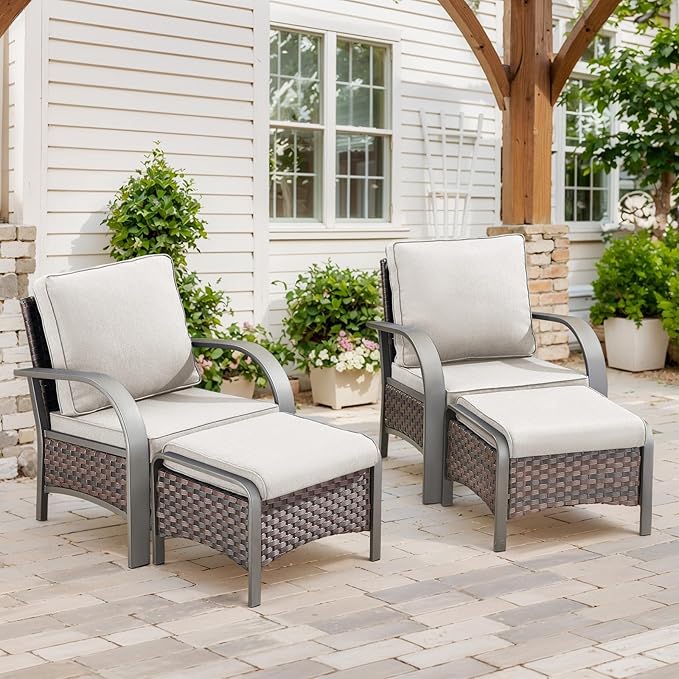 Belord 4 Pieces Wicker Patio Furniture Set Outdoor Patio Chairs with Ottomans All Weather Rattan Outdoor High Back Deep - Photo 2