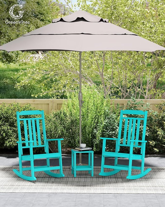 GREENVINES Outdoor-Rocking-Chairs-Set-of-2 | HDPE Plastic | Patio Rockers | Porch Rocker Chair | Oversized | High Back | Big & Tall | Aqua