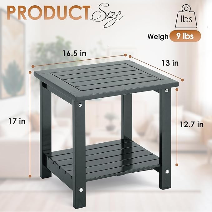 2-Tier Adirondack Outdoor Side Table, 16.6" Acacia Weather-Resistant End Table with Shelf for Patio, Garden, Lawn - Photo 3