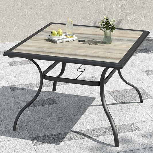 37" Squre PVC Patio Dining Table with Umbrella Hole for Backyard Bistro Outdoor Furniture - Black