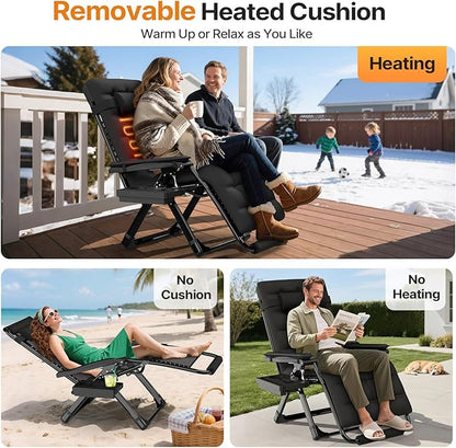 Suteck Heated Zero Gravity Chair, 29" XL Oversized Reclining Lounge Chair with 3 Heat Levels for Back & Seat, Armrest Pads, Cushion & Headrest, Upgraded Lock & Footrest, 500LBS(Battery Not Included)