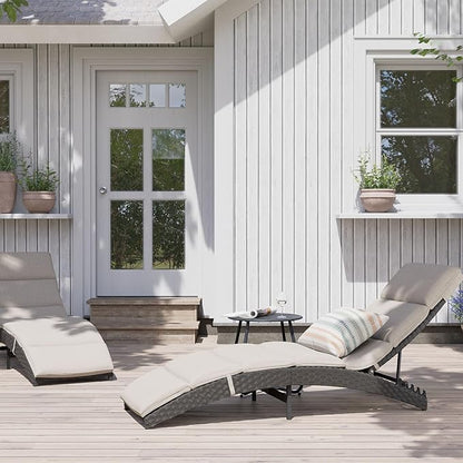 Grand patio Outdoor Lounge Chairs 2 Pieces Patio Wicker Aluminum 4-Position Reclining Folding Chaise Lounge with Cushions for Poolside Beige