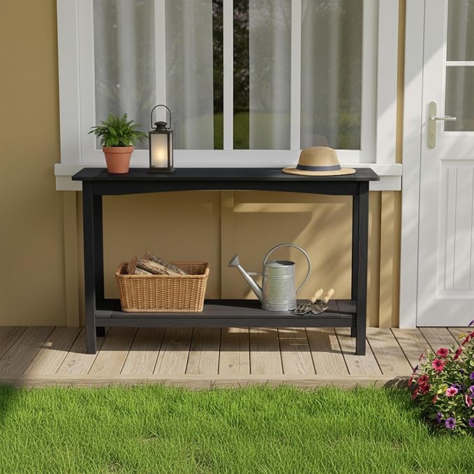 Outdoor Console Table, All-Weather 2-Tier Patio Console Table, Outside Plant Stand Table, Low Maintenance - Photo 2
