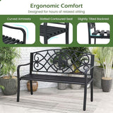 Giantex 50.5” Outdoor Bench with Metal Frame, Floral Design Cast Iron Backrest, Slatted Seat, Adjustable Foot Pads - Photo 4