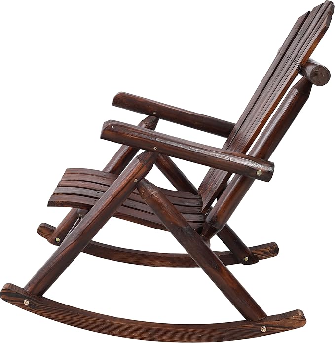 Patio Wooden Rocking Chair, High Back Wood Rocker Accent Chairs, Durable Porch Rocker Chair with Wide Seat, Patio Rockers for Outdoor & Indoor, Garden, Porch (Vintage Brown)