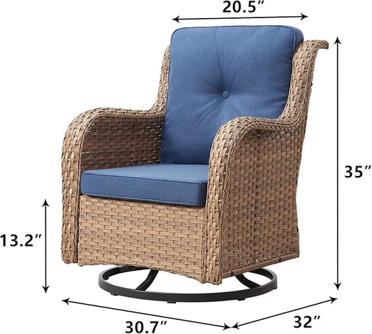 Rilyson Patio Chairs Rocking Swivel Chiar - 2 Piece Outdoor Patio Wicker Rattan Furniture Chairs Set with High Back and Deep Seating for Outside Porch Deck(Yellow/Blue)