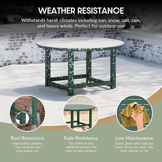 WestinTrends Malibu Low Outdoor HDPE Round Patio Coffee Table, Dark Green