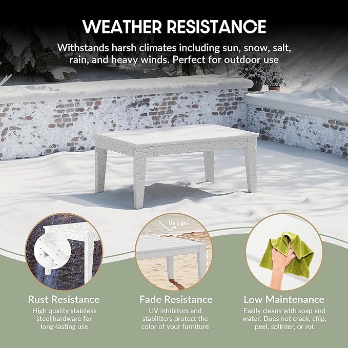 WestinTrends Malibu Low Outdoor HDPE Patio Rectangle Coffee Table, White