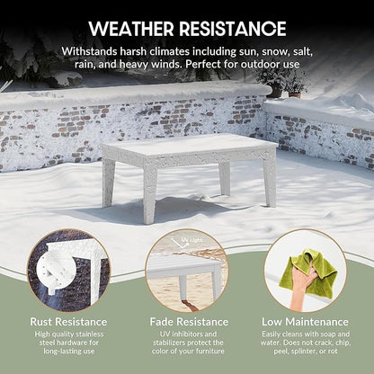 WestinTrends Malibu Low Outdoor HDPE Patio Rectangle Coffee Table, White