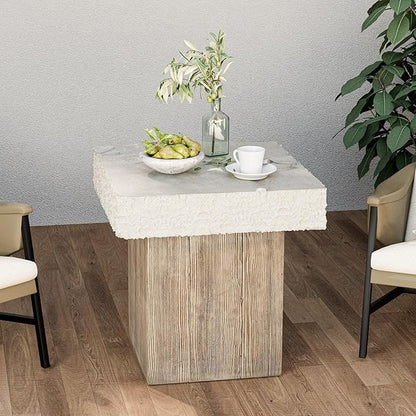 HOMPUS Outdoor Side Dining Table, Concrete Coffee Table Square, 20 inches MgO Tabletop for Patio, Garden, Backyard, Antique Beige