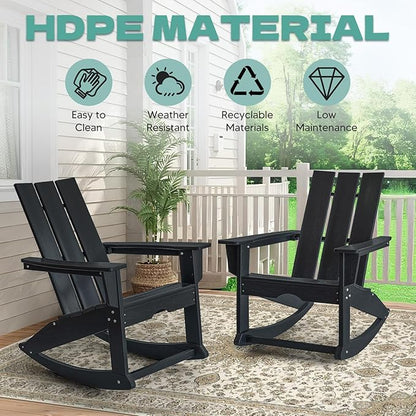 PROHIKER Adirondack Rocking Chair, HDPE All Weather Outdoor Patio Chair with High Backrest and Footboard, Indoor Adirondack Rocker for Lawn Garden Porch Backyard, Black