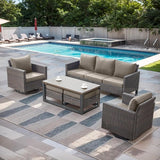 Rilyson Wicker Outdoor Patio Furniture Set - 6 Piece Patio Conversation Set with 2 Swivel Rocker Chairs - Photo 1