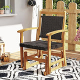 HAPPYGRILL Outdoor Glider Chair Acacia Wood Porch Glider with Rattan Seat and Backrest, Swing Rocking Armchair for Patio - Photo 2