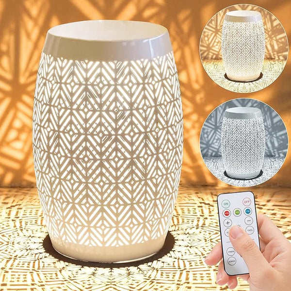 18" Cutout Metal Outdoor Side Table with 3-Mode LED Lights, Modern Decorative Drum End Table - Photo 1