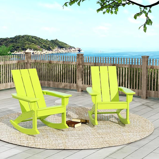 WO WESTIN OUTDOOR HDPE Shoreside Modern Rocking Poly Adirondack Chair (Set of 2),Lime