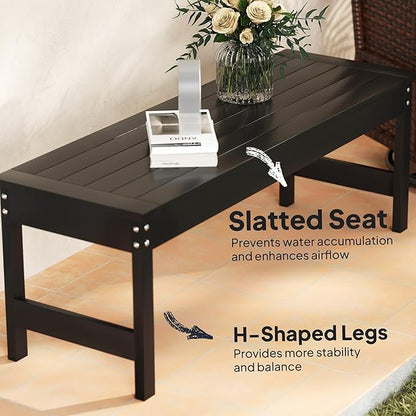 Outsunny Outdoor Bench, 47" 2-Person HDPE All-Weather Patio Bench Seat, Backless Garden Loveseat with Slatted Seat, Rot and Fade Resistant for Yard, Porch, Park, Black
