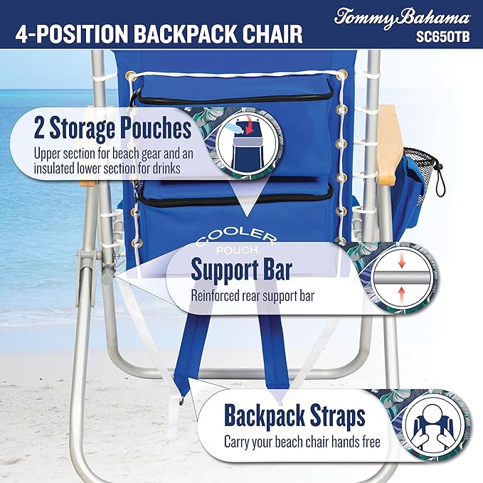 Tommy Bahama Hi-Boy 17" Seat Height 4-Position Lace-Up Suspension Folding Beach Backpack Chair - Photo 8