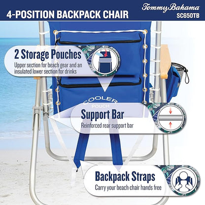 Tommy Bahama Hi-Boy 17" Seat Height 4-Position Lace-Up Suspension Folding Beach Backpack Chair