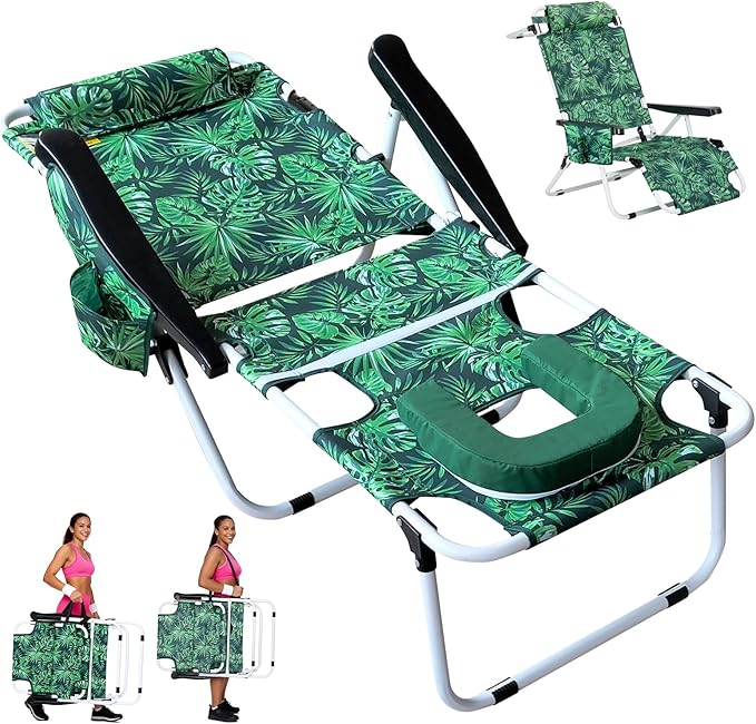 ABORON Tanning Chair with Face Hole, 5-Position Adjustable Reclining Beach Lounge Chair - Photo 1
