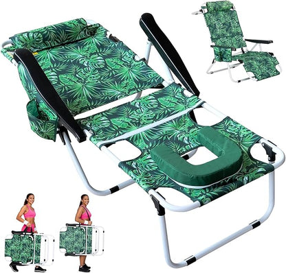 ABORON Tanning Chair with Face Hole, 5-Position Adjustable Reclining Beach Lounge Chair, Folding Face Down Sun Lounger for Beach, Poolside, Patio, Lawn, Home(Tropical Leaf)