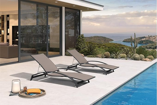 PURPLE LEAF Patio Chaise Lounge Chair Set of 2 Outdoor Lounge Chair with Arm All Weather Adjustable Lounger for Beach Pool Lawn Garden Sunbathing Recliner Chair Brown