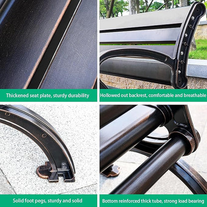 Outdoor Bench Chair Cast Aluminum Park Bench Large All Weather Metal Garden Bench for Backyard Porch Lawn (180cm DB Bench)