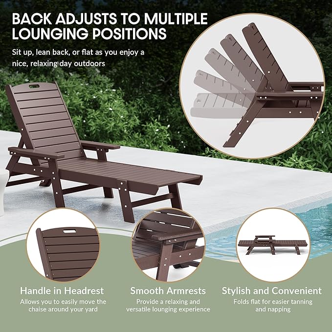 WestinTrends Malibu Poly Reclining Chaise Lounge (Set of 2) Dark Brown