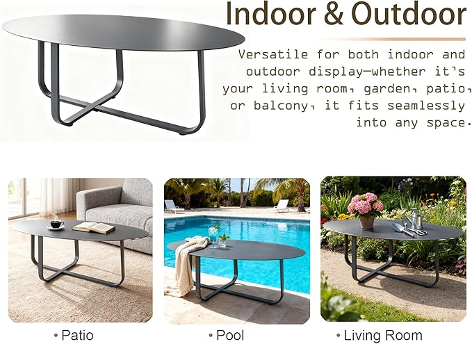 All-Weather Aluminum Outdoor Coffee Table | Modern & Durable Patio Furniture | Perfect for Balcony, Garden, and Poolside | Black (44.9 x 27.6 x 16.5 in)