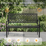 ONBRILL 50" Outdoor Bench, Garden Benches with Galvanized Metal Frame, Front Porch Bench with Floral Backrest - Photo 7