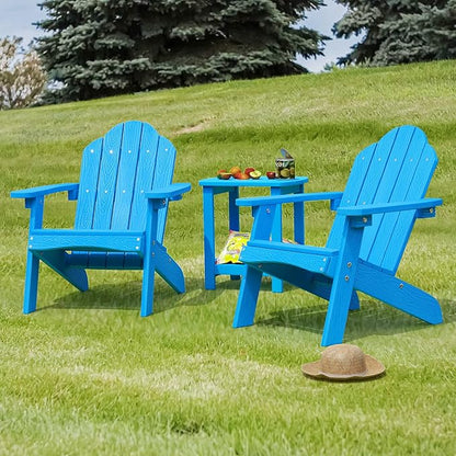 LUE BONA Kids Adirondack Chair Set of 4 - Blue Poly Lumber Plastic, Weather Resistant Toddler Outdoor Patio Lounge Chair for Balcony, Backyard