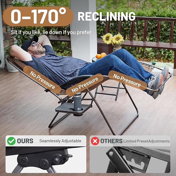 TIMBER RIDGE Oversized Zero Gravity Chair, 33In Wide XXL Zero Gravity Reclining Chair with Side Table - Photo 5