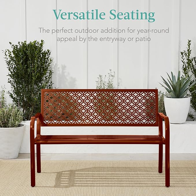 Best Choice Products Outdoor Bench 2-Person Metal Steel Benches Furniture for Garden, Patio, Porch - Photo 6