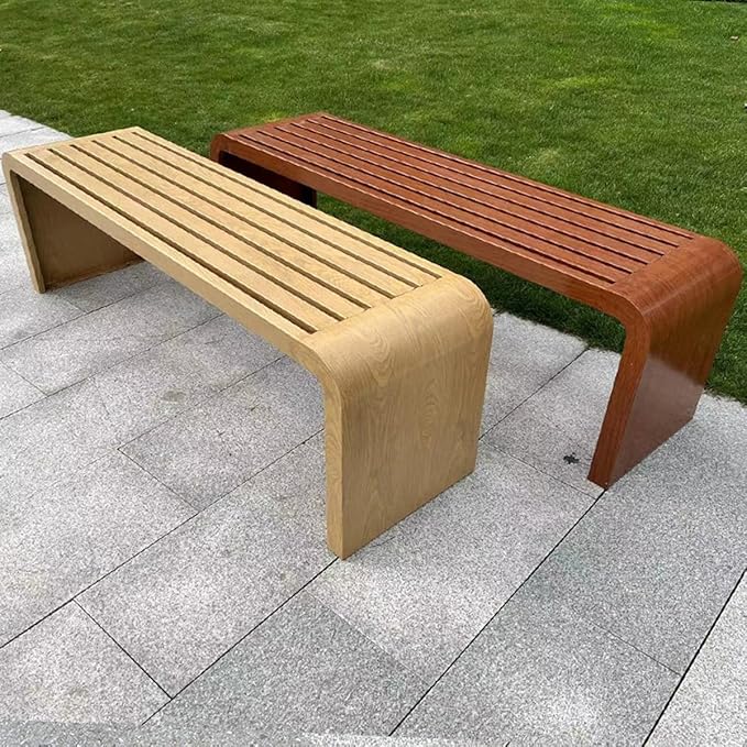 Patio Garden Bench, All-Weather Outdoor Bench, 2-3 Person Seat Backless Front Porch Bench, Outdoor Metal Garden Bench(Wood Color,150cm/59.1in)