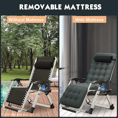 MOPHOTO Zero Gravity Chair, Outdoor Padded Lounge Chair with Side Table, Zero Gravity Recliner Chair, Outdoor Reclining Chair, Sturdy & Comfortable, Supports up to 440lbs