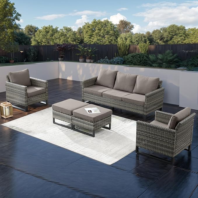 Rilyson Wicker Outdoor Patio Furniture Set - 5 Piece Patio Conversation Set with 2 Wicker Armrest Chairs - Photo 6
