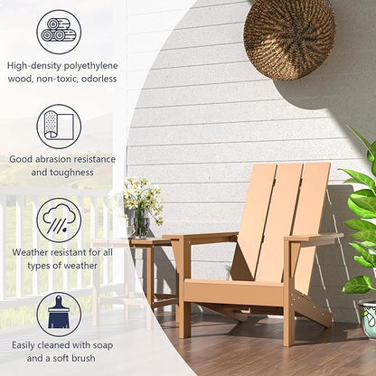 ALAULM 3-Piece Adirondack Chair Set with Table,HDPE All-Weather Resistant,Heavy Duty Wooden Textured Finish Outdoor Chair for Patio,Garden,Poolside-Beige
