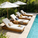 Acacia Wood Chaise Lounge with Cushion - Teak Finish Outdoor Recliner with Cream Water-Repellent Cushion - Photo 4